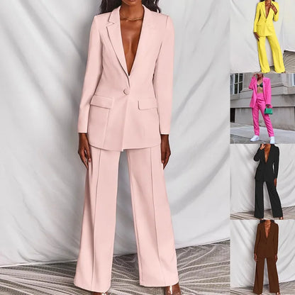 Hot Selling Professional Suit Set Solid Color Healthy Fabric 2024 Spring and Autumn New Women's Fit Suit Two-piece Set