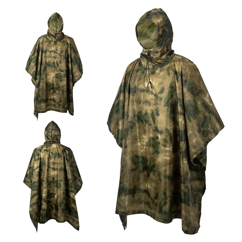 Camouflage Waterproof Raincoat Poncho – Multifunctional Hunting & Camping Rain Cover