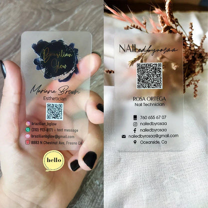 20/50/100/200PCS Transparent PVC Business Card Colorful Printing Personalized LOGO Text Thank You Card Free DESIGN 0.38mm
