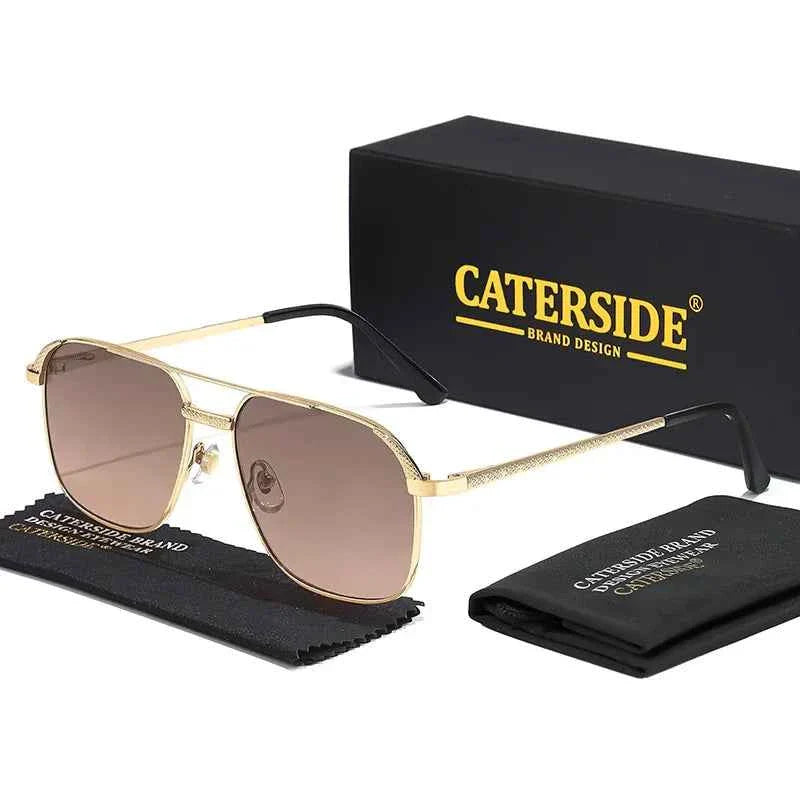 CATERSIDE New Retro Pilot Sunglasses Men Square Frame Suneyeglass Women Flat Top Double Bridges Vacation Beach Eyewear UV400