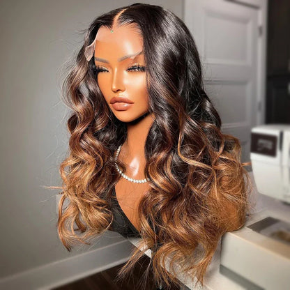 Clearance Sale Cheap Wig Ombre 30 Brown Colored Body Wave Lace Wig Human Hair T Part Lace Wig Human Hair for Women Big Discount