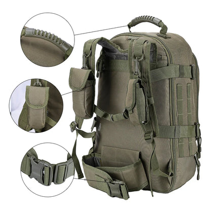 Tactical Backpack – 39–64L Expandable, MOLLE, Water-Resistant Nylon, 6 Colors