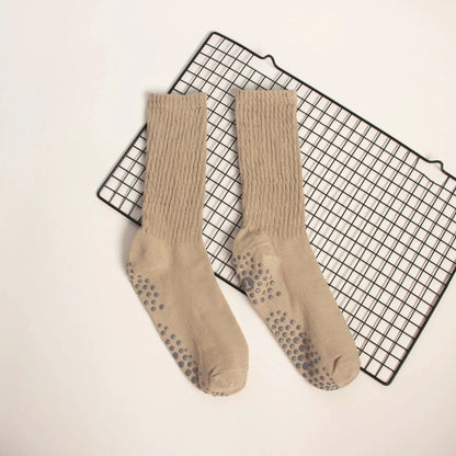 1 Pair Female Pilates Indoor Anti Slip Silicone Floor Socks Breathable Double Bar Middle Socks Fitness Dance Exercise Yoga Socks