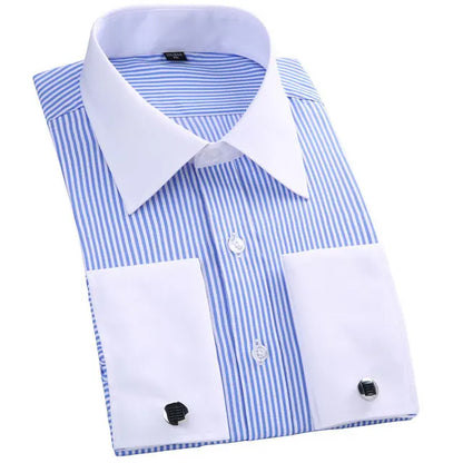 Men's French Cufflinks Dress Shirt Loose Social Long Sleeve Formal Regular Fit French Cuff Luxury Business Formal Tuxedo Shirts