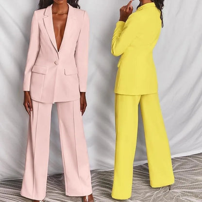 Hot Selling Professional Suit Set Solid Color Healthy Fabric 2024 Spring and Autumn New Women's Fit Suit Two-piece Set