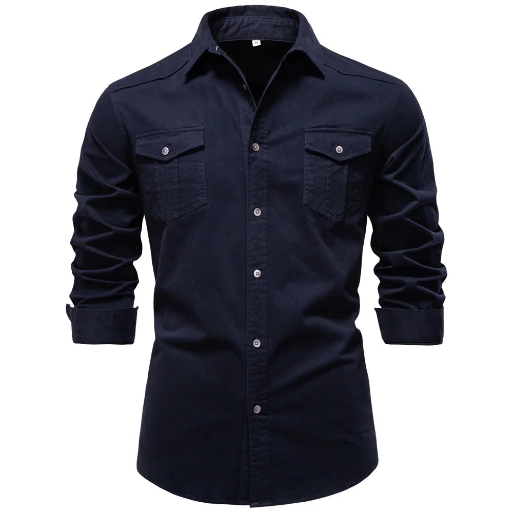 AIOPESON 2025 Business Cotton Pocket Shirt Men Long Sleeve Quality Casual Shirts for Men Casual Slim Fit Solid Color Men Shirts