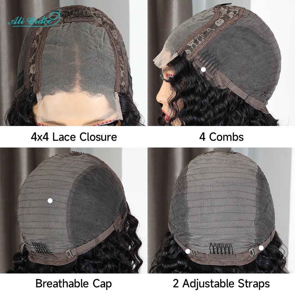 Ali Grace 4x4 Closure Wig Deep Wave Human Hair Wigs for Women Transparent Lace Closure Wig Bob Short Deep Wave Closure Bob Wig