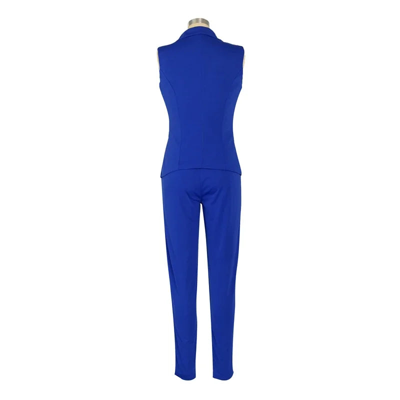 Business Work Wear Two Piece Pant Suits for Women Sets Elegant Sleeveless Blazer Top and Pencil Pants Office Lady Matching Sets