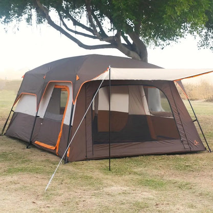 Spacious 6-14 Person Family Cabin Tent with 2 Rooms, 3 Doors, 3 Mesh Windows, Straight Walls, Waterproof, Double Layer for Outdo