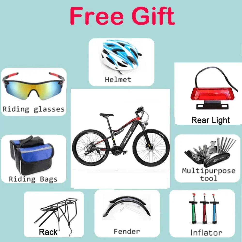 Electric Bicycle RANDRIDE YG90 1000W 48V17AH Hydraulic Brake E-bike with Full Suspension  21 Gears Shift Free Rack Electric bike