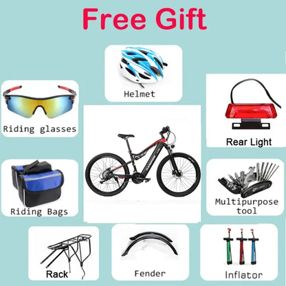 Electric Bicycle RANDRIDE YG90 1000W 48V17AH Hydraulic Brake E-bike with Full Suspension  21 Gears Shift Free Rack Electric bike