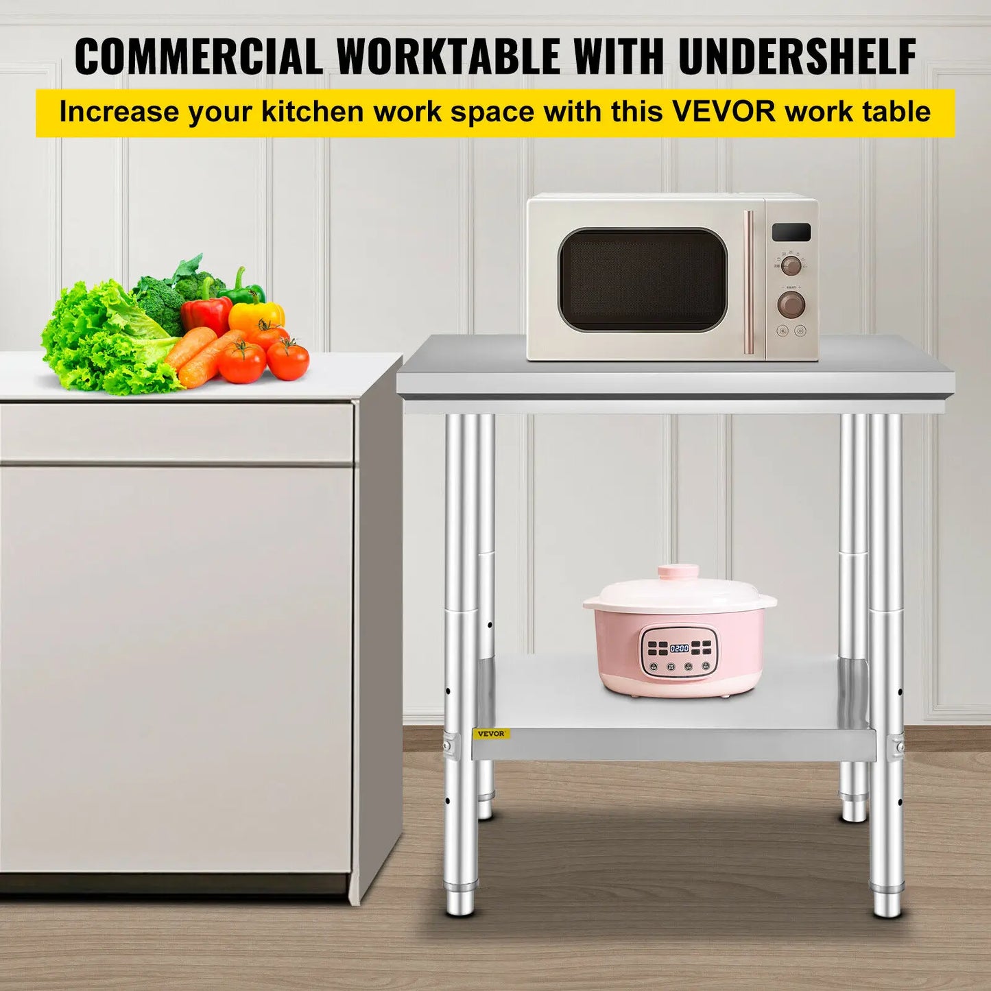 SucceBuy Stainless Steel Kitchen Work Bench Commercial Catering Table Worktable w/Undershelf 330LBS 286LBS for Restaurant