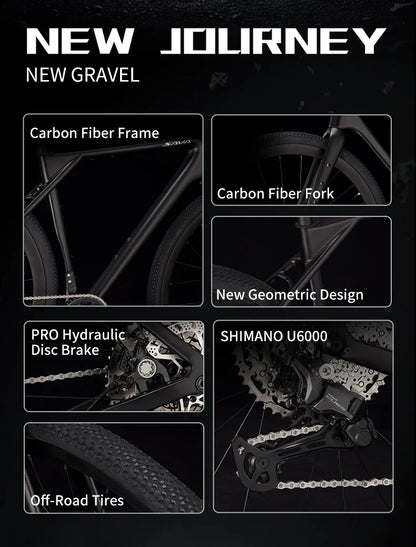 SAVA SF6 Carbon Fiber Gravel Road Bike All Terrain Suitable Off-Road Flat Handlebar Road Bicycle Oil Disc Bicycle Race Bike