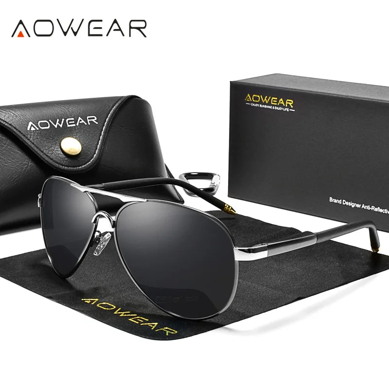 AOWEAR Men's Aviation Sunglasses Men Polarized Mirror Sunglass for Man HD Driving Pilot Sun Glasses