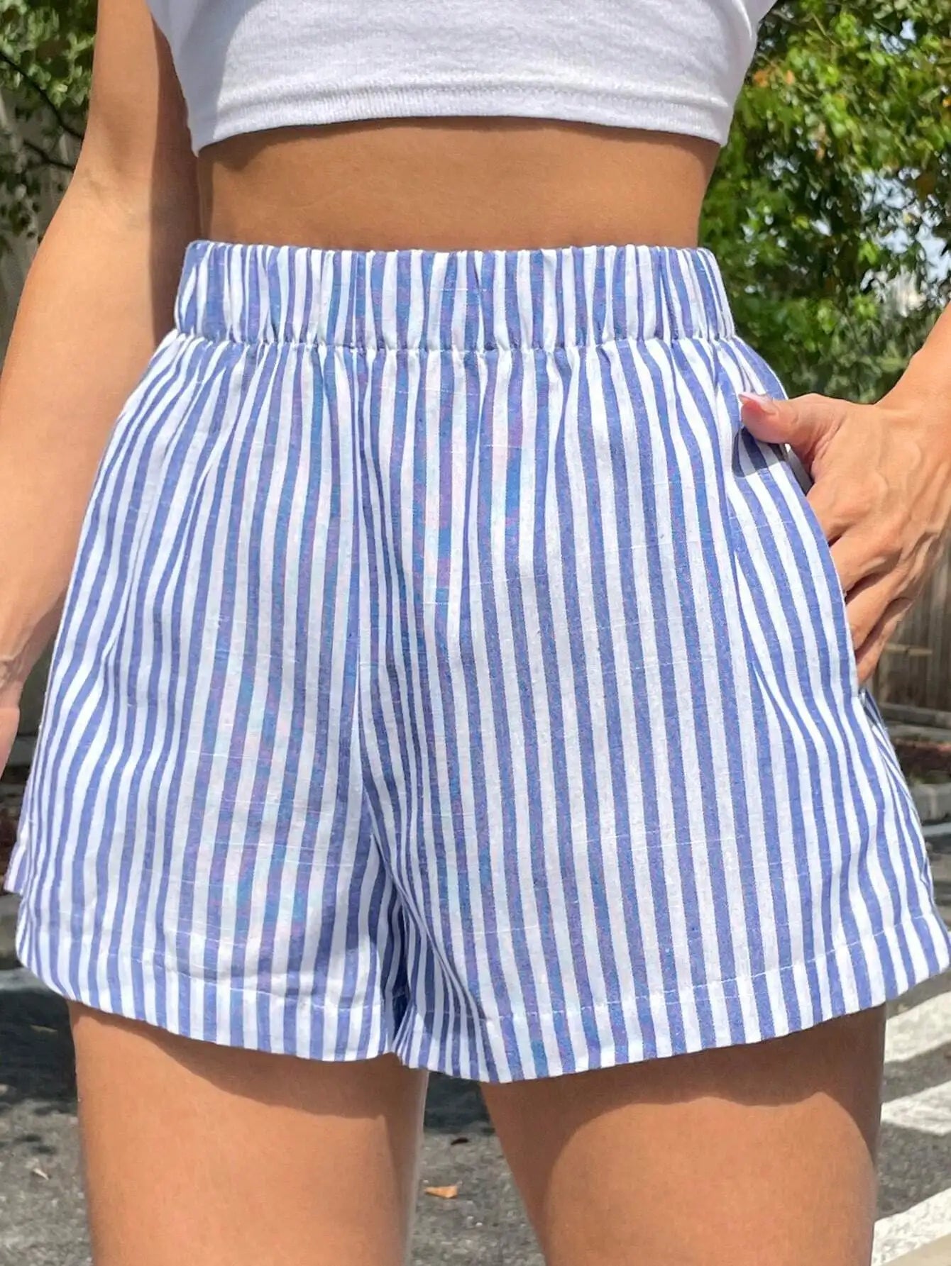 Striped Casual Mid-Waist Wide-Leg Beach Summer Women's Shorts