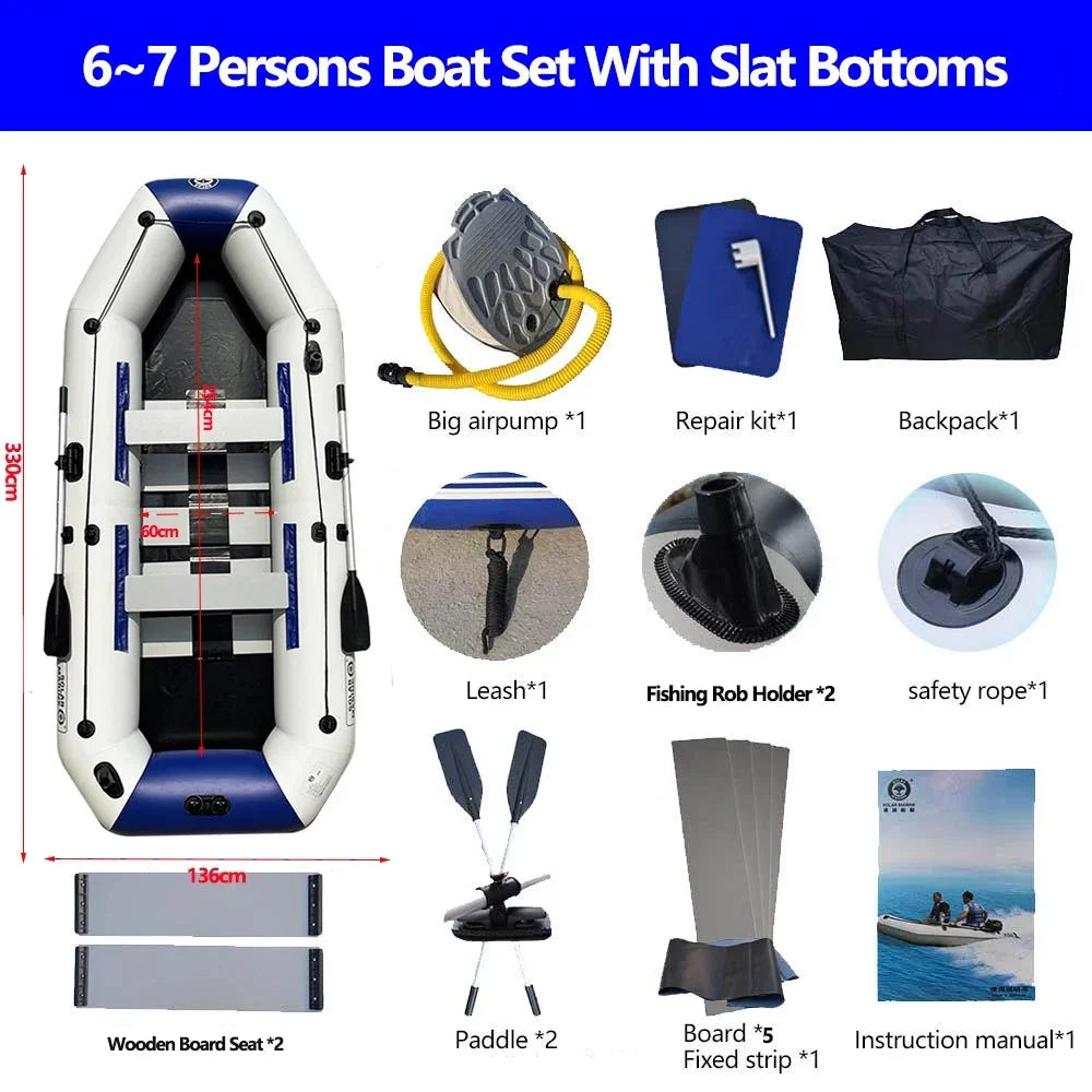 Inflatable Kayak Fishing Boat with Slats Bottom – PVC, 1–6 Persons (1.75–3.3m)