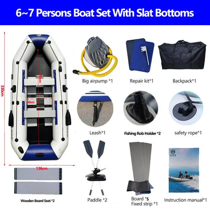 Inflatable Kayak Fishing Boat with Slats Bottom – PVC, 1–6 Persons (1.75–3.3m)
