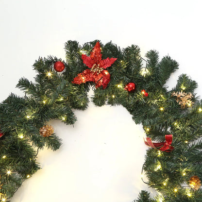 2.7m LED Xmas Fireplace Decor Pre Lit Christmas Garland Door Wreath Pendant (E)