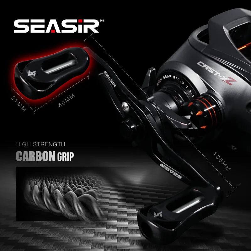 Baitcasting Reel – 7.3:1 Gear Ratio, 6+1 Hybrid Ceramic Bearings, Carbon Fiber Drag, N52 Brake