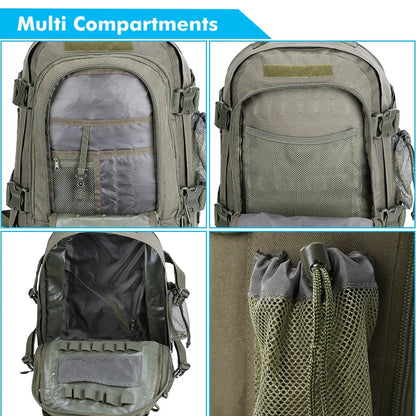 Tactical Backpack – 39–64L Expandable, MOLLE, Water-Resistant Nylon, 6 Colors
