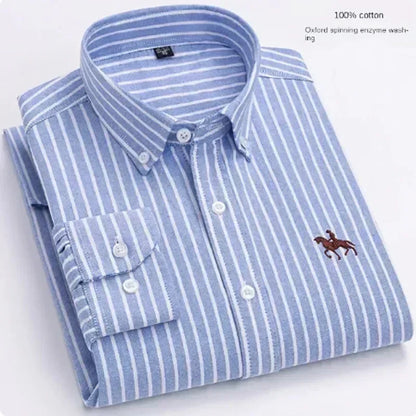 S~7XL 100% Pure Cotton Men's Long Sleeve Oxford Spinning Shirt Business Leisure Embroidery Pocket Slim Fit Button Style Soft Med