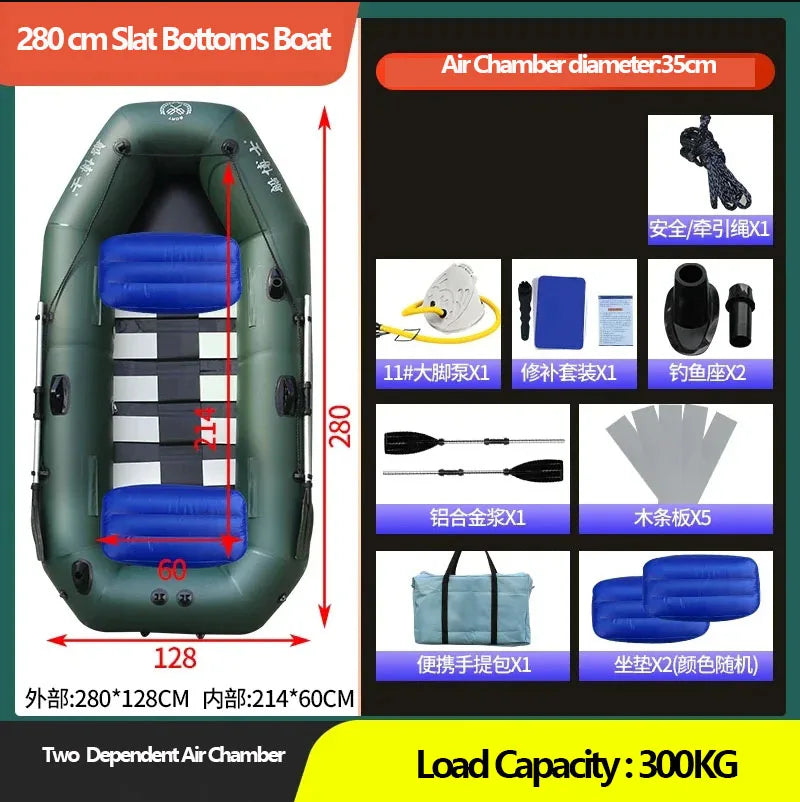 Inflatable Fishing Kayak with Air Deck & Clip Net – PVC, 1.75–3.6m