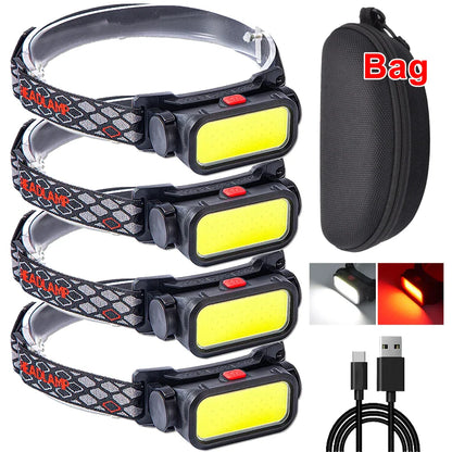 Powerful COB LED Headlamp USB Rechargeable 4 Modes Lighting Head Flashlight With 18650 Built in Battery Camping Fishing Lantern