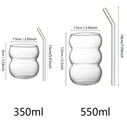 350/550ml Transparent Glass Cup Cold Coffee Cup With Straw Dessert Juice Milk Drinkware Mug Party Cocktail Glasses Teacup