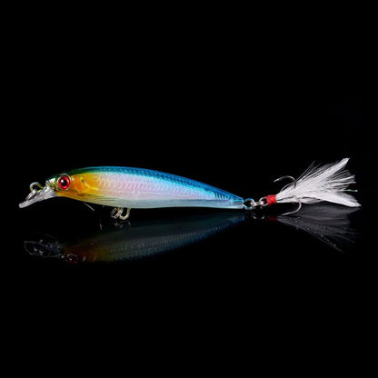 Laser Minnow Fishing Lure 10/5Pcs Artificial Bionic 9cm/7g Swing Hard Bait with Feather Tackle Hook Wobbler Pesca for Bass Pike