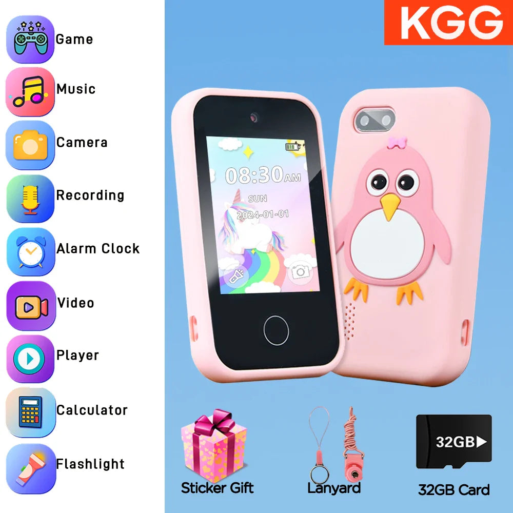 32GB Kids Smart Phone 2.8'' IPS Mini Toy Phone Music Player  28 Games Alarm Clock Flashlight Dual Camera Educational Funny Toys