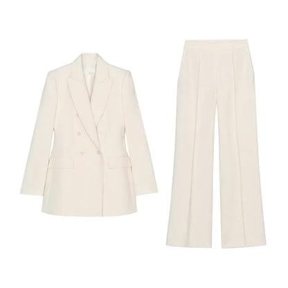 Double-Breasted Long-Sve Suit Jaet 304035 Sewing Decorative High Waist Casual Long Pants 303035 Faionable Women's Set