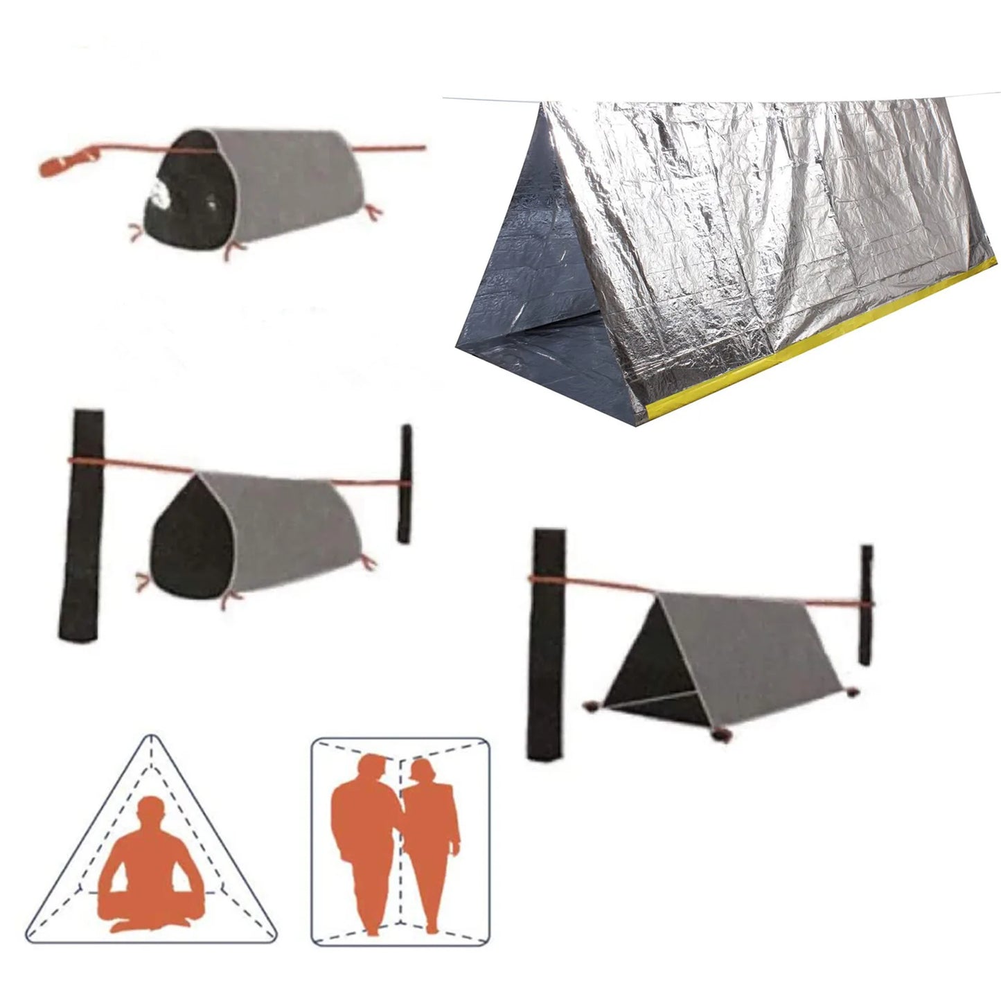 Emergency Tube Tent – Waterproof 2-Person Shelter, Reflects 90% Body Heat, 3 Colors