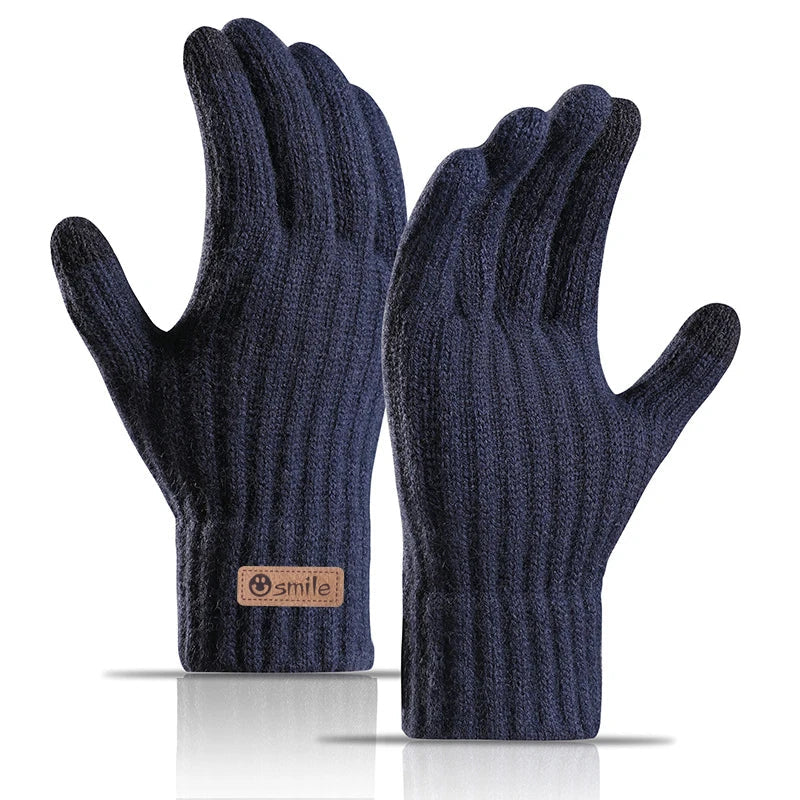 2024 new men's warm gloves winter touch screen plus fleece gloves cold warm wool knitted gloves