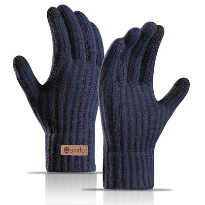 2024 new men's warm gloves winter touch screen plus fleece gloves cold warm wool knitted gloves