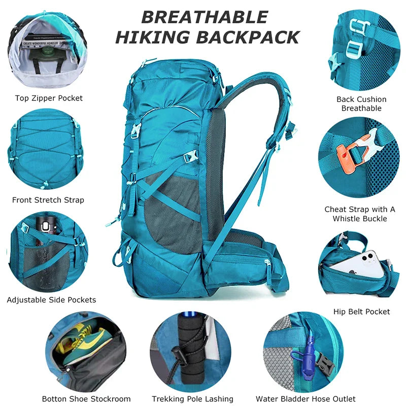 WESTTUNE 50L Hiking Backpack with Rain Cover Multifunctional Mountaineering Bag