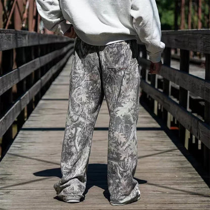 spring autumn Straight Casual Pants Men Camouflage Wide Leg Pants Breathable camouflage trousers loose Large size men sweatpants