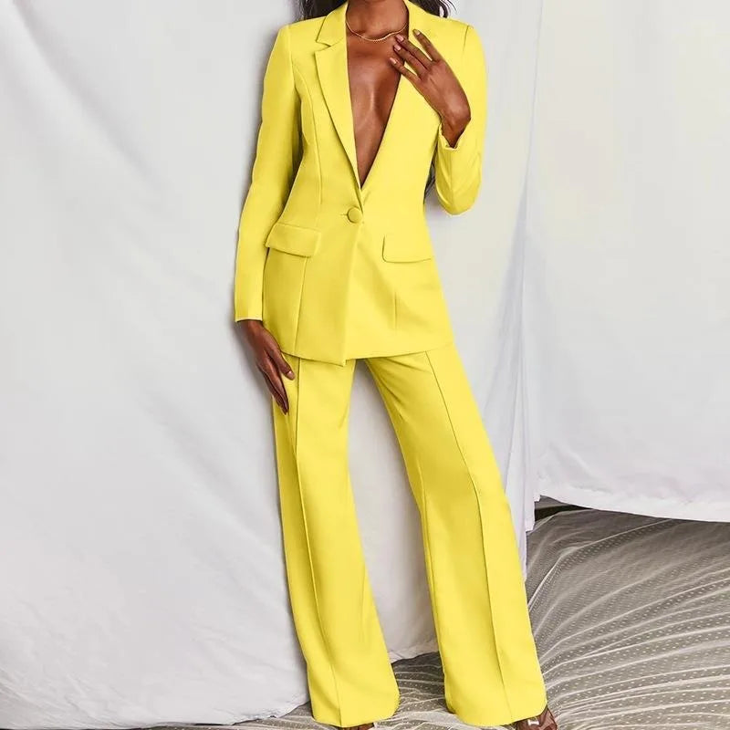 Hot Selling Professional Suit Set Solid Color Healthy Fabric 2024 Spring and Autumn New Women's Fit Suit Two-piece Set