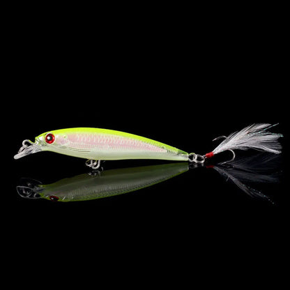 Laser Minnow Fishing Lure 10/5Pcs Artificial Bionic 9cm/7g Swing Hard Bait with Feather Tackle Hook Wobbler Pesca for Bass Pike