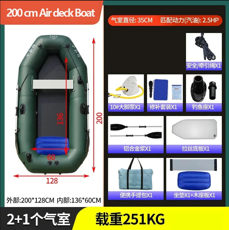 Inflatable Fishing Kayak with Air Deck & Clip Net – PVC, 1.75–3.6m