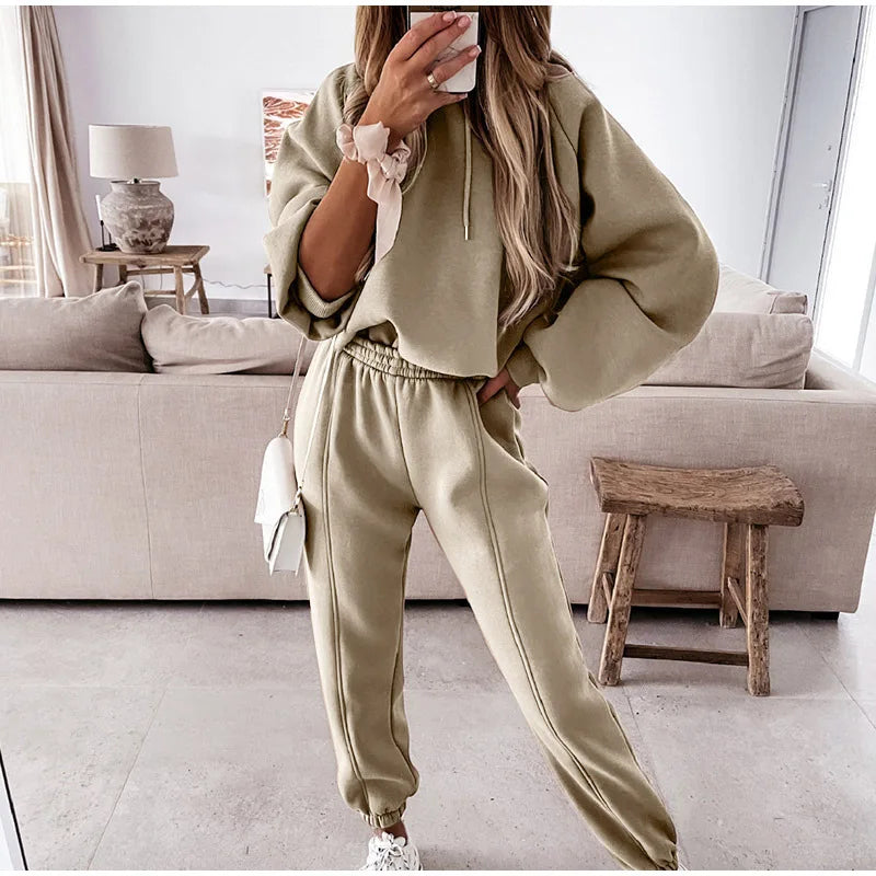 Women's Hoodie Tracksuit Jogging Set – Long Sleeve Sweatshirt & Jogger Pants, Sizes S–XL
