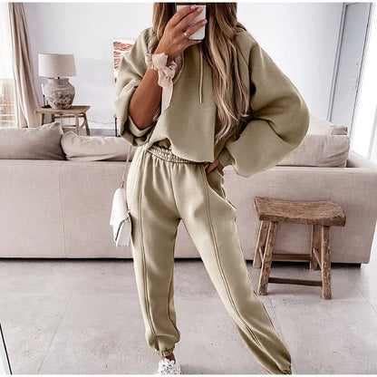 Women's Hoodie Tracksuit Jogging Set – Long Sleeve Sweatshirt & Jogger Pants, Sizes S–XL