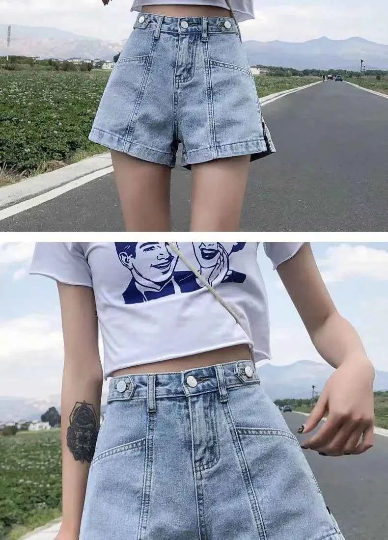 Women's Korean Y2K Black Denim Shorts Summer Thin High Waist A-Line Loose Wide Leg Slimming Hot Pants