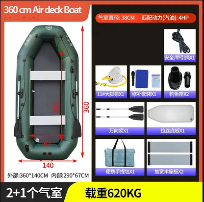 Inflatable Fishing Kayak with Air Deck & Clip Net – PVC, 1.75–3.6m
