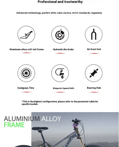 Men's Aluminum Alloy Mountain Bike – 27.5"/26" Soft Tail Full Suspension Adult MTB