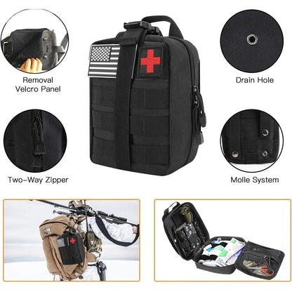 142-Piece Camping Survival Kit – First Aid, Fishing & Survival Gear with MOLLE Pouch