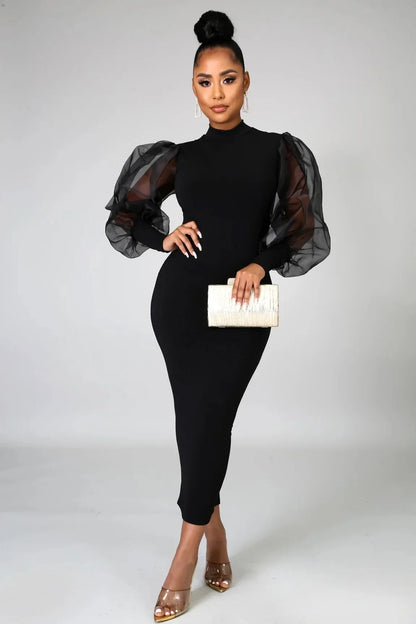 Elegant Spring Summer Dress for Women Long Sleeve Evening Gown Women Clothing Temperament Half High Collar Bodycon Dress Vestido