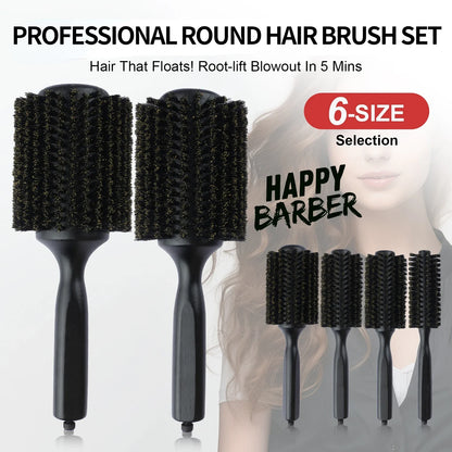 6 Sizes Boar Bristle Round Hair Brush Curly Hair Styling Comb Professional Removable Tail Barber Hairdresser Round Rolling Comb
