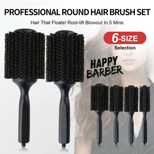 6 Sizes Boar Bristle Round Hair Brush Curly Hair Styling Comb Professional Removable Tail Barber Hairdresser Round Rolling Comb