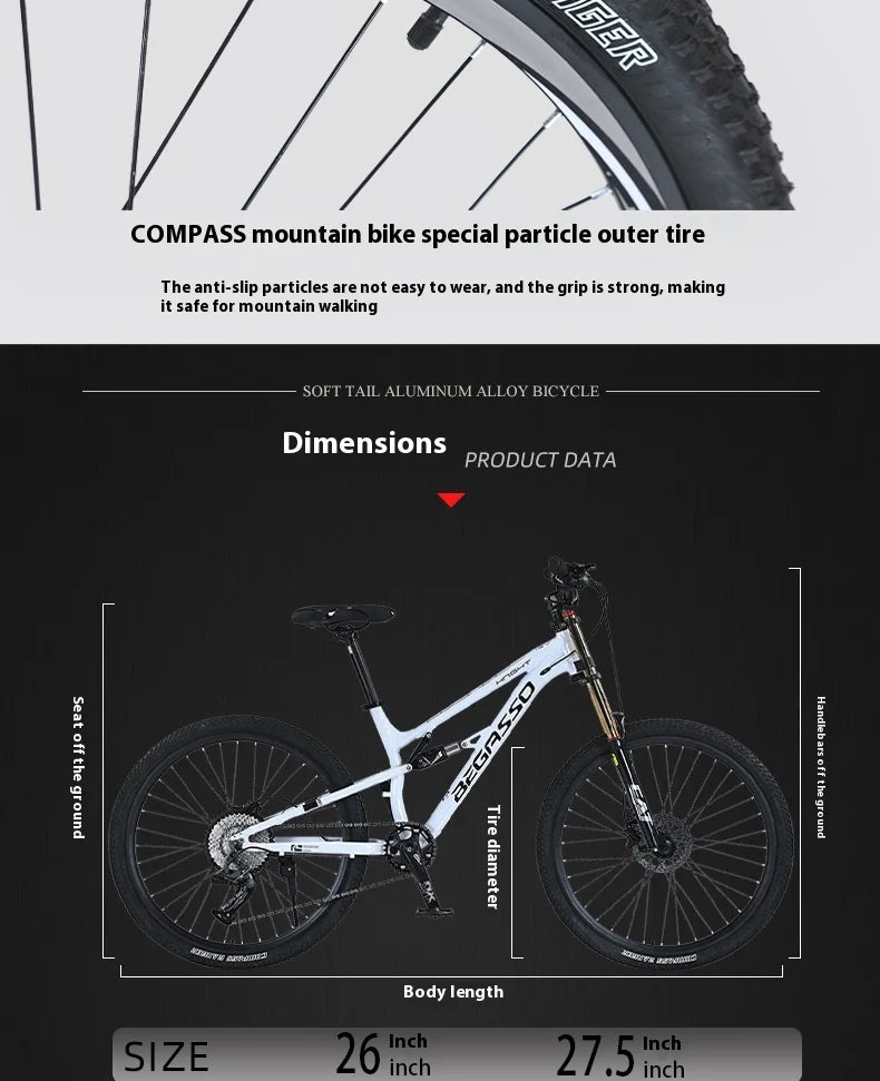 Men's Aluminum Alloy Mountain Bike – 27.5"/26" Soft Tail Full Suspension Adult MTB