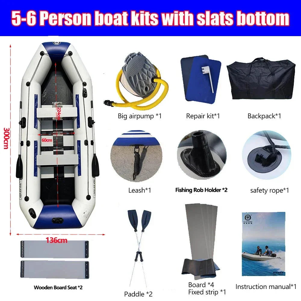 Inflatable Kayak Fishing Boat with Slats Bottom – PVC, 1–6 Persons (1.75–3.3m)